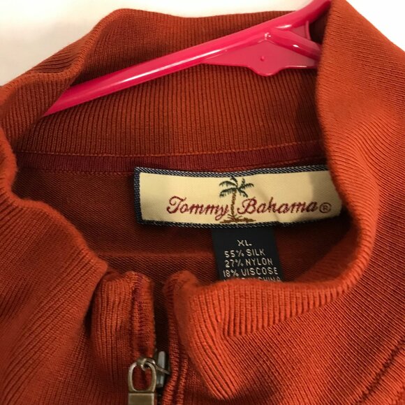 TOMMY BAHAMA BURNT ORANGE 1/4 ZIP SILK BLEND SHIRT SIZE XL - Picture 2 of 8
